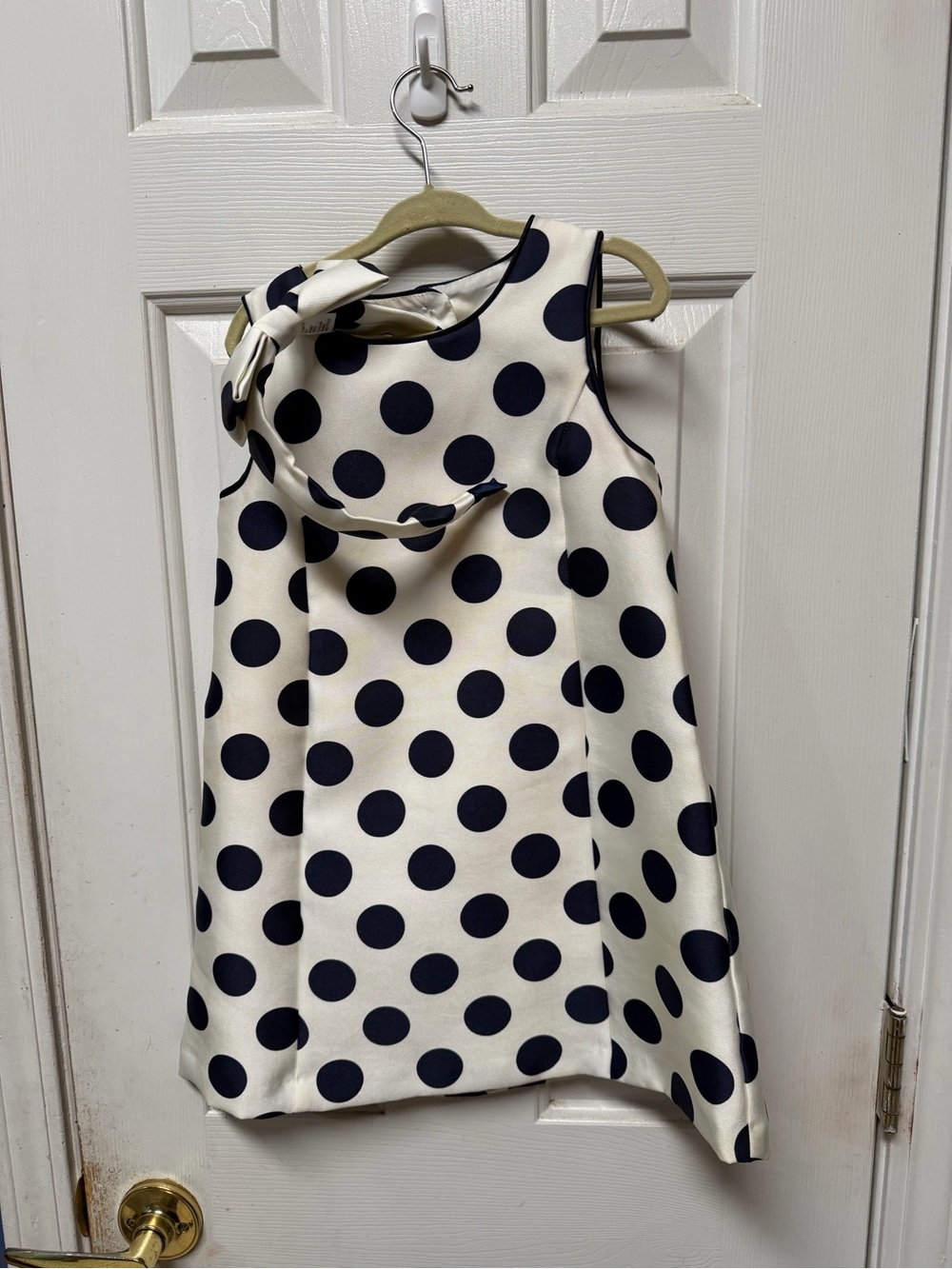 Tahari Ivory Dress with Navy Polka Dots and headband Accent size 5